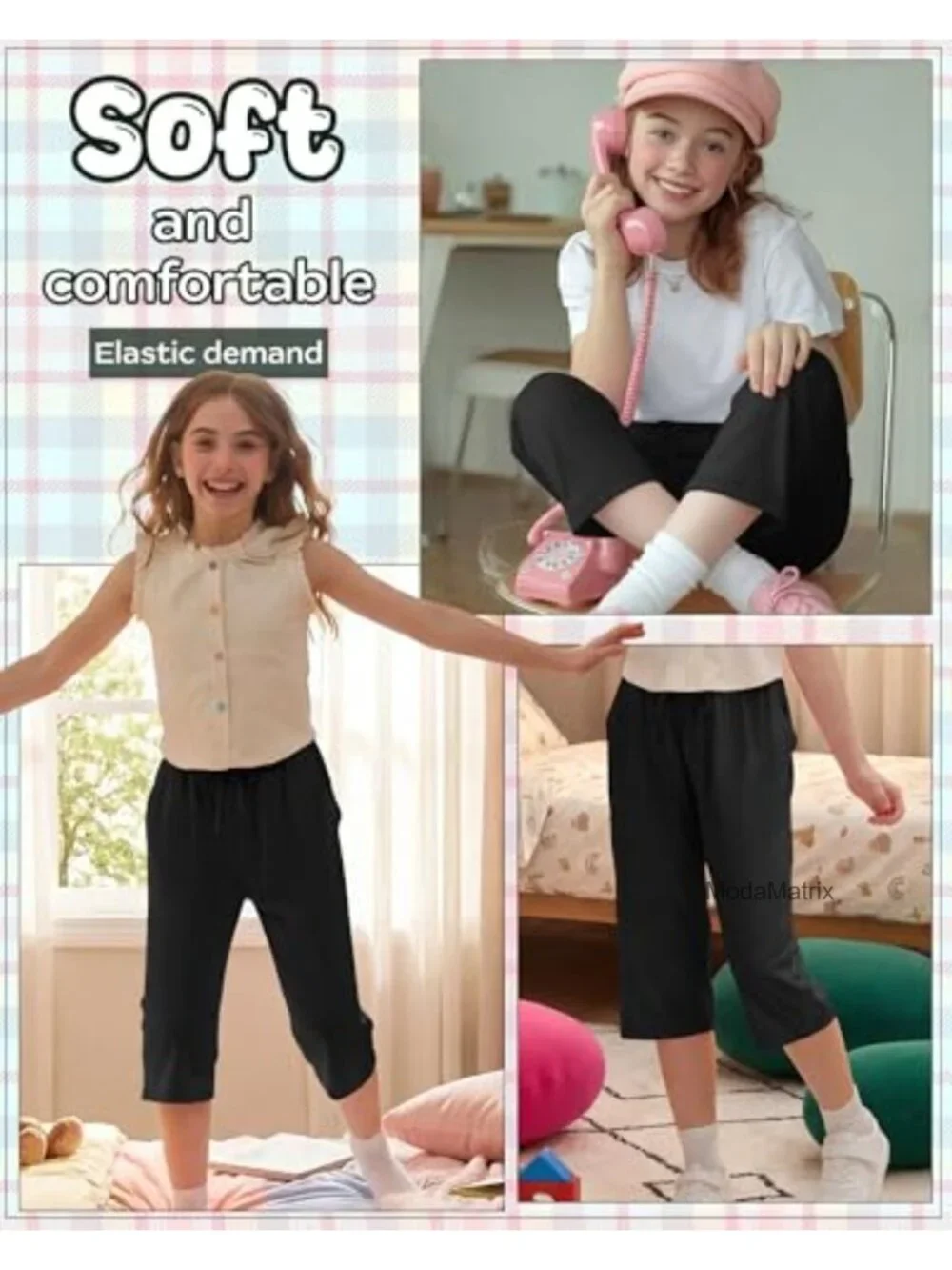 Girls Capri Pants 5-14 Years Stretch Yoga Joggers